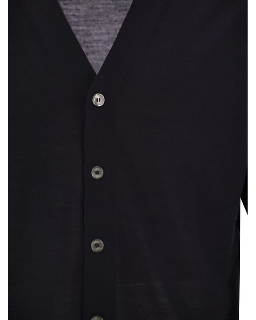 Fedeli Blue Lightweight Virgin Wool Cardigan for men