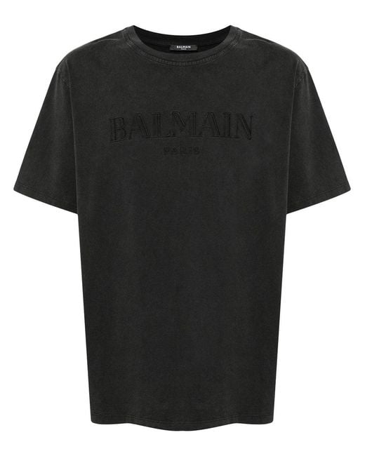 Balmain Black T Shirt With Vintage Embroidery