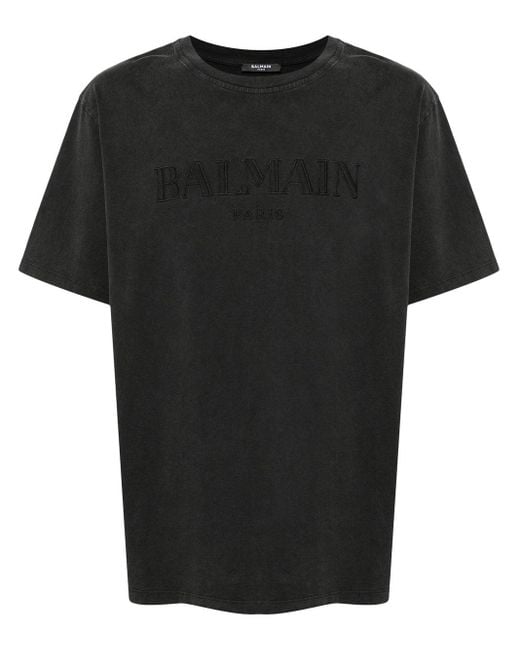 Balmain Black T -Shirt mit Vintage Stickerei