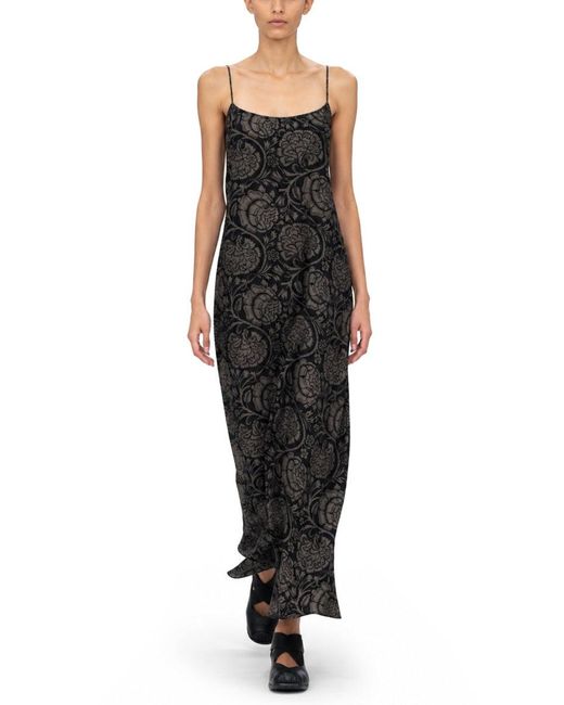 Uma Wang Black Floral Scoop Neck Maxi Dress