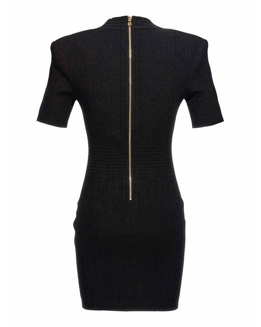Balmain Black Knitted V-Necked Dress