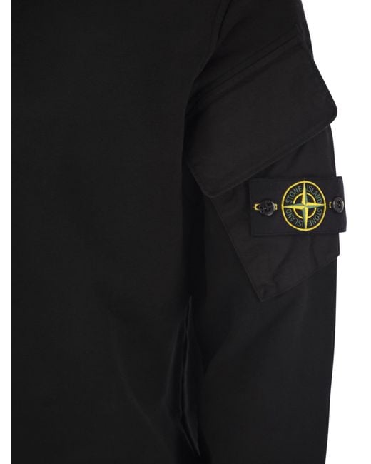 Stone Island Crew Neck Sweatshirt Met Mouwzakken in het Black