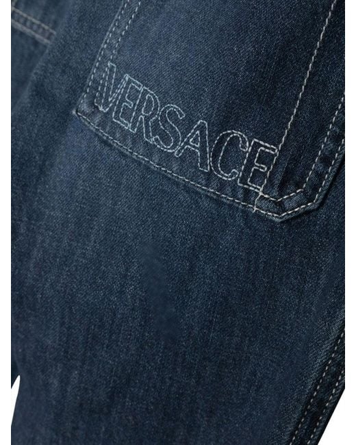 Versace Blue Jeans With Embroidered Logo