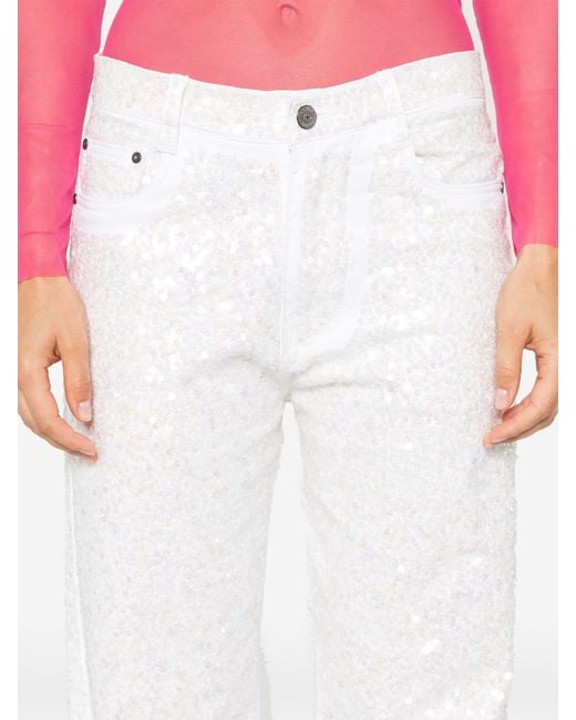 P.A.R.O.S.H. White Guff Sequin-Embellished Straight Jeans