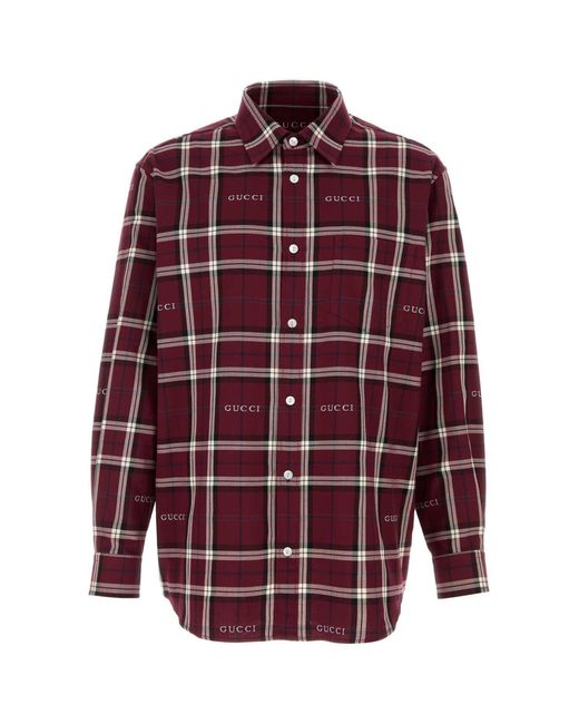 Gucci Red Regular Check Shirts for men