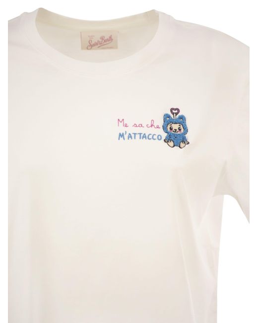 Mc2 Saint Barth White Cotton T-Shirt With Embroidered Front Detail