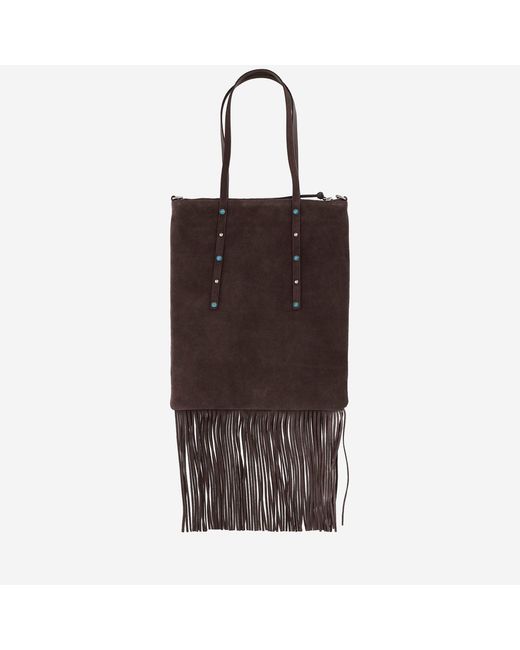 Pinko Brown Suede Shopping Bag With Fringes