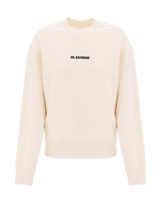 Crew Neck Sweatshirt avec imprimé logo Jil Sander en coloris White