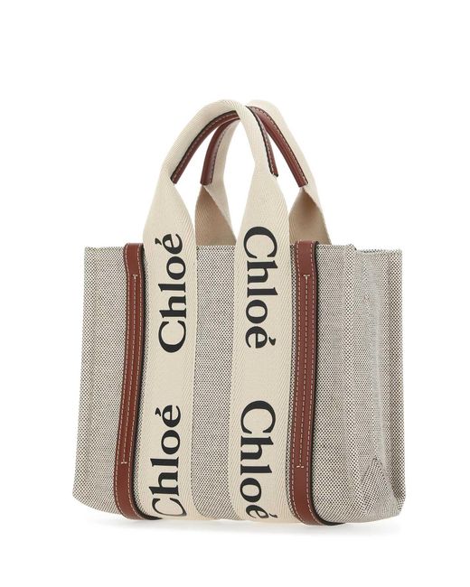 Chloé Natural Fabric Small Woody Shopping Bag