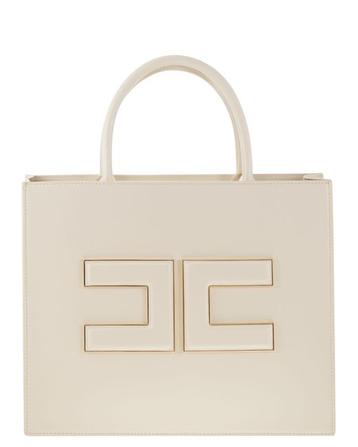 Elisabetta Franchi Natural Medium Shopper mit Logo Plaque