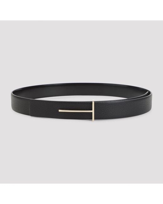 Tom Ford Black Grain Leather T Buckle Belt