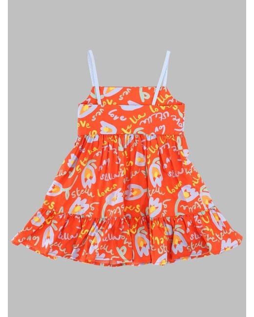 Stella McCartney Red Soft Fabric Mini Dress For Girls
