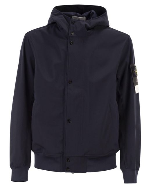Stone Island Blue Jacket With Hood And Water- And Wind-Resistant Membrane for men