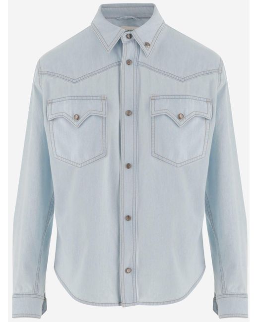 Versace Chambray-denimoverhemd in het Blue