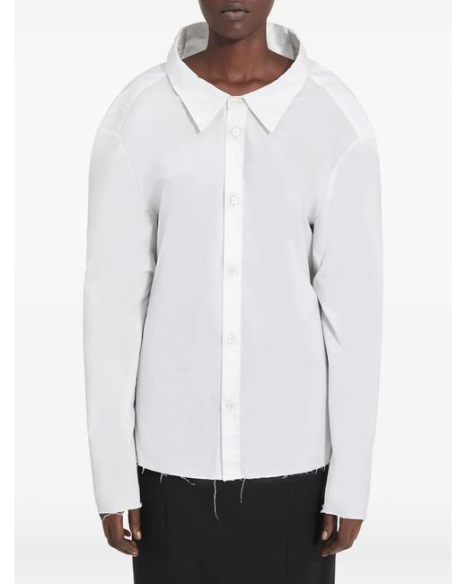 MM6 by Maison Margiela Blouse Met Oversized Kraag En Franje in het White