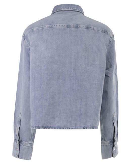 7 For All Mankind Blue Lightweight Cotton And Linen Denim Shirt With Pocket