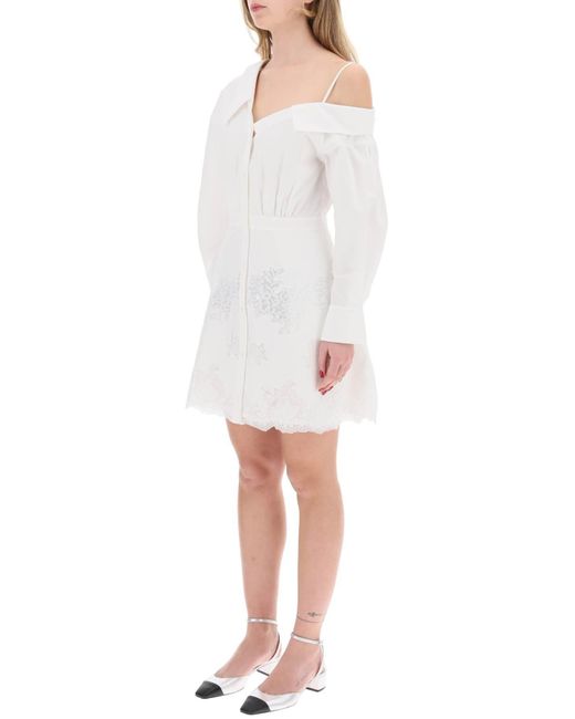 Self-Portrait White Asymmetrischer Ausschnitt Chemierteres Kleid