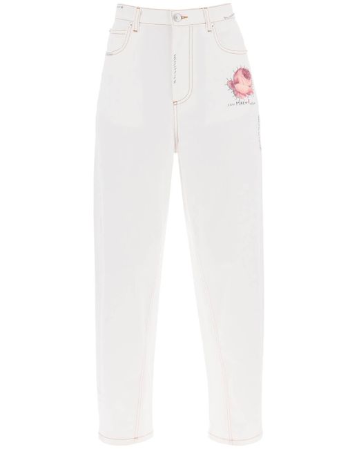 Marni "jeans Met Geborduurd Logo En Bloempatch in het White