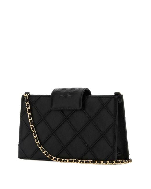 Tory Burch Black Fleming Leather Wallet On Chain