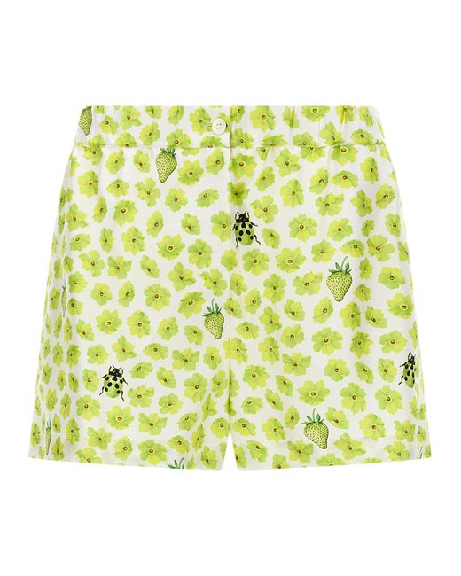 Versace Yellow Silk Twill Shorts With Strawberry Garden Print