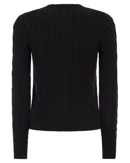 Polo Ralph Lauren Black Cable Knit Cotton Crew Neck Cardigan