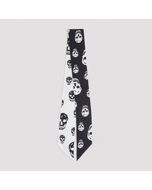 McQueen White Skull Ribbon Scarf