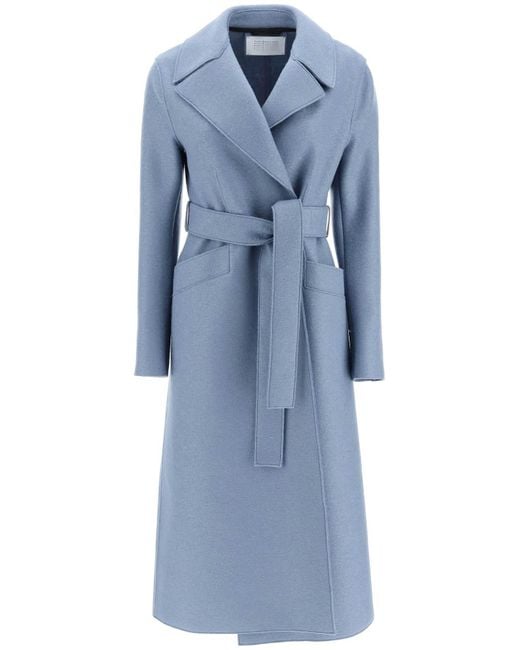 Harris Wharf London Blue Langer Mantel aus gepresster Wolle