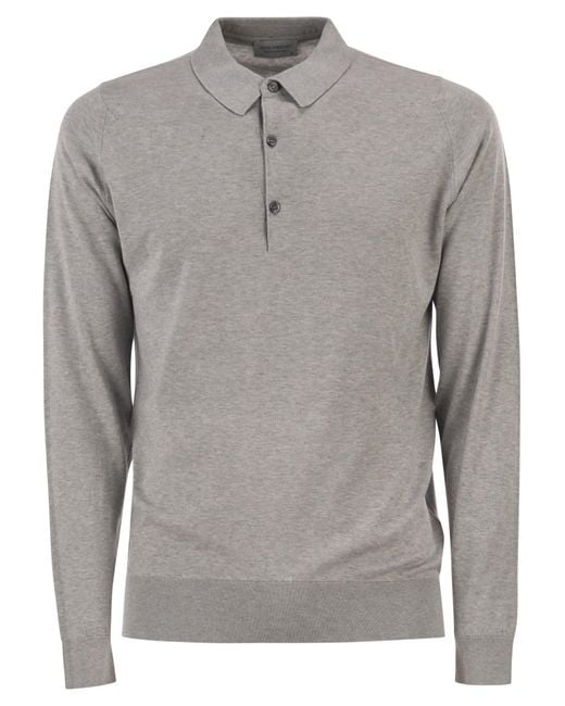 John Smedley Gray Bradwell Cotton Long Sleeved Polo Shirt