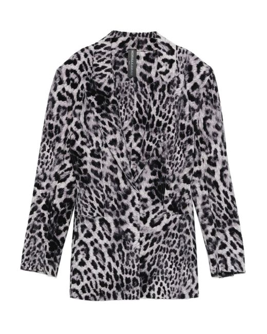 Norma Kamali White Leopard Print Single Breasted Jacke