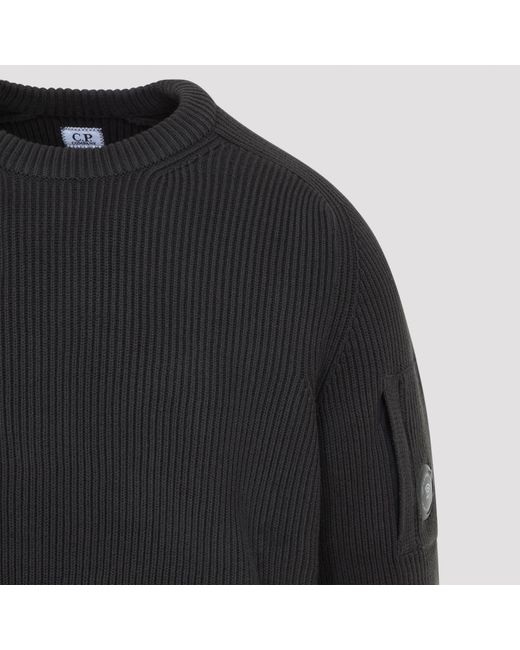 C P Company Black Cotton Full Rib Crewneck Sweater For for men