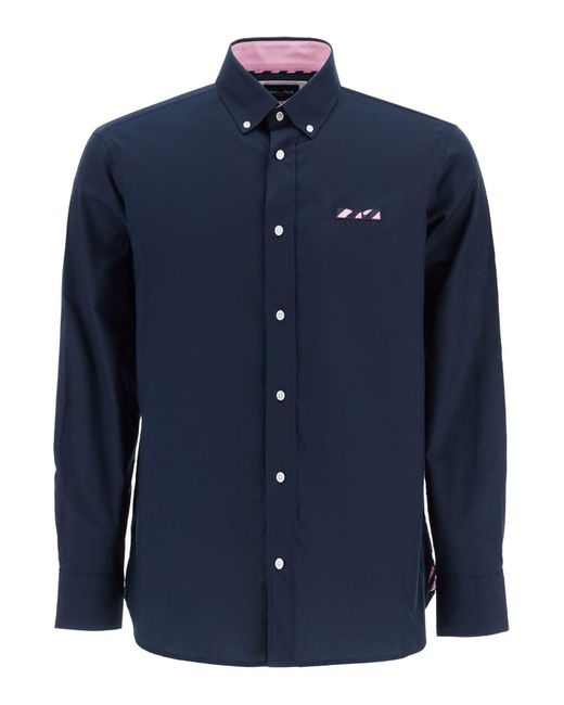 Eden Park Blue "Oxford Shirt With Butterfly Embroidery Detail for men