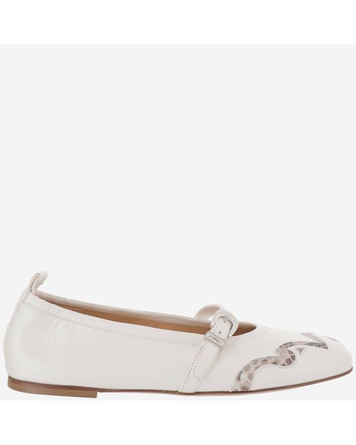 Sartore White Leather And Python Balerinas