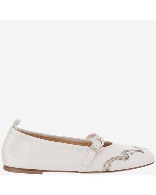 Sartore White Balerinas aus -Leder und Python