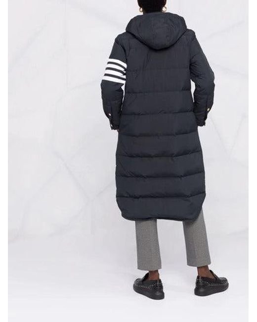 Thom Browne Black Down Filled Below Knee Hooded Shirtdress W/ 4 Bar