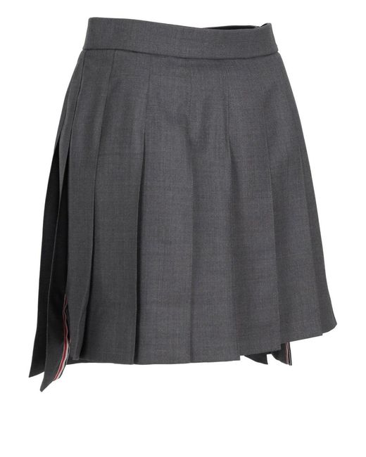 Thom Browne Gray Thigh Length Dropped Back Pleated Skirt