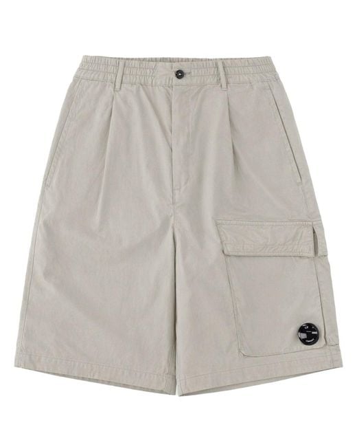 C P Company Gray Shorts Cargo Con Patch Logo for men