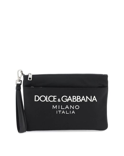 Pouch In Nylon Con Logo Gommato di Dolce & Gabbana in Black da Uomo