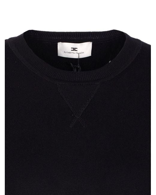 Elisabetta Franchi Black Inlaid Logos Colour-Block Crewneck Sweater