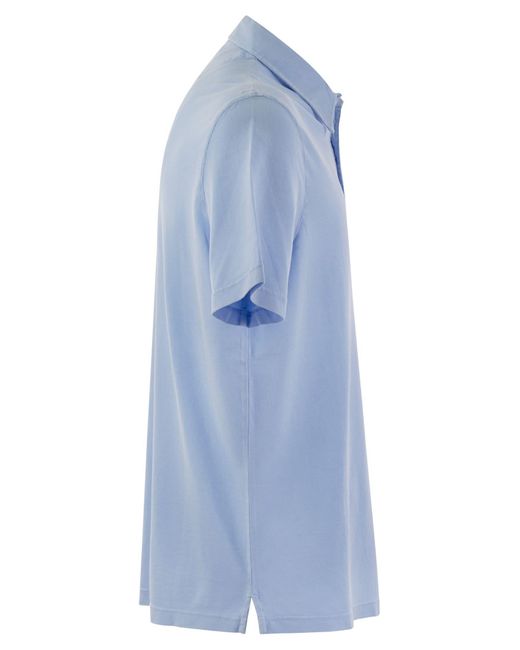 Fedeli Blue Short Sleeved Cotton Polo Shirt