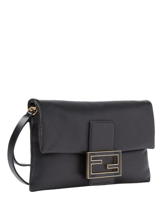 Fendi Black Mini Soft Leather Bag With Embellished Strap