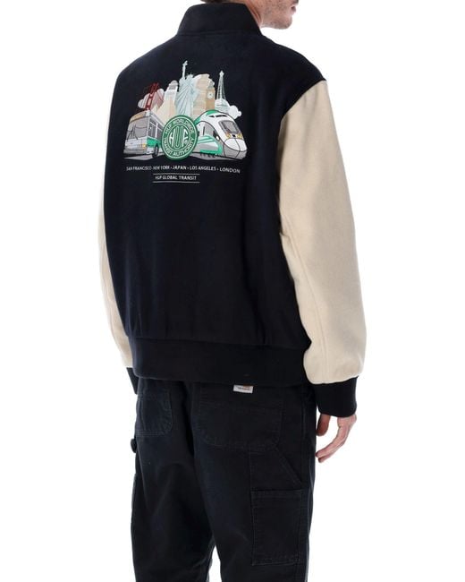 Huf Blue Global Transit Wool Varsity Jacket