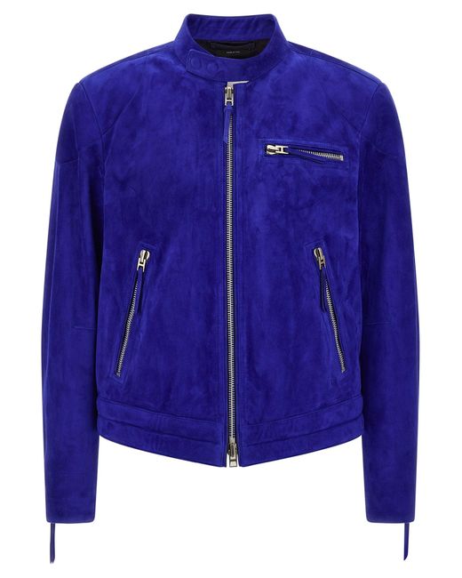 Tom Ford Blue Suede Zip-Up Jacket for men