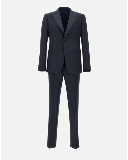 Emporio Armani Marineblauer Woll- Und Seidenanzug in Blue für Herren