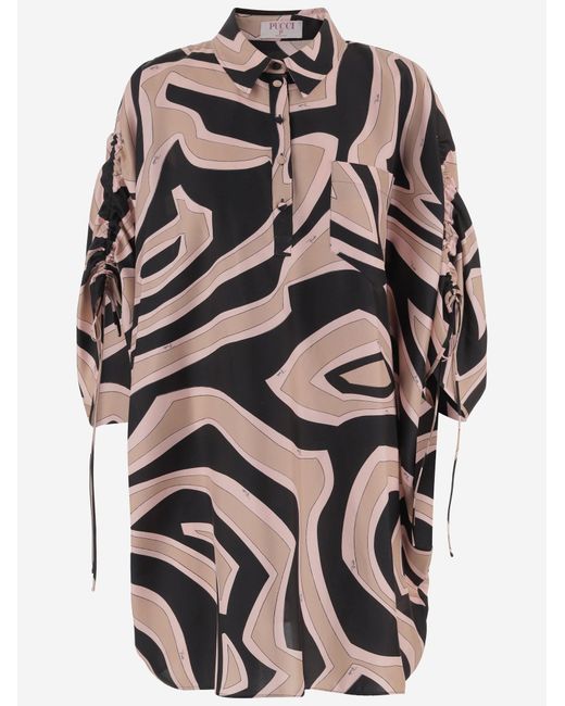 Emilio Pucci Gray Silk Dress With Labyrinth Print