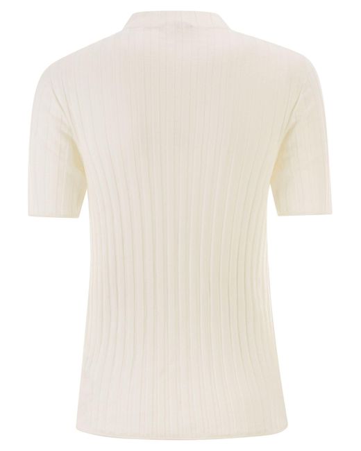 Peserico EASY Natural Short-Sleeved Ribbed Woollen Jumper