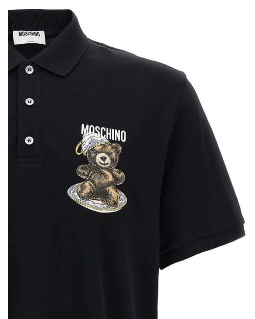 Moschino Black Piqué Cotton Polo Shirt for men