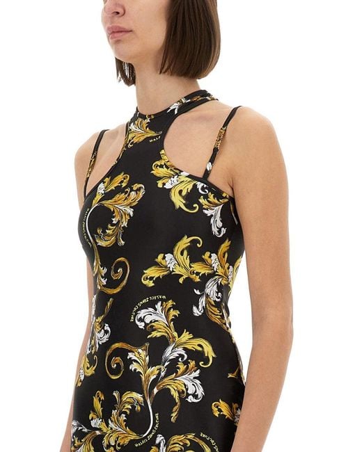 Versace Jeans Couture Mini Dress Met "outline Barokke" Print in het Black