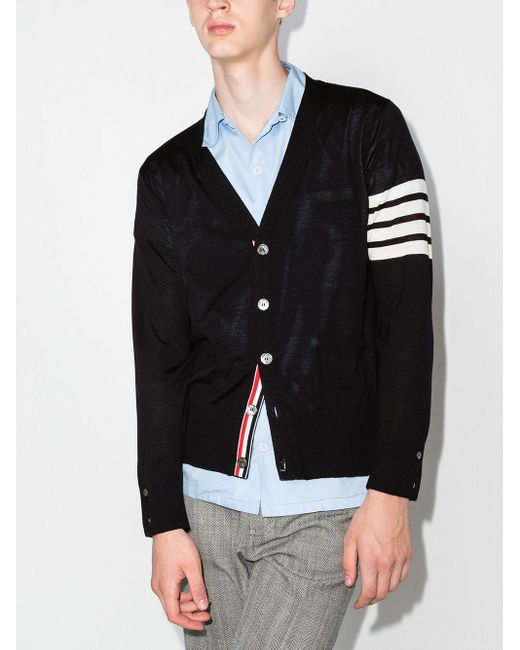 Thom Browne Black 4Bar Wool Cardigan for men