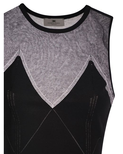 Elisabetta Franchi Black Knitted Dress With Sheer Details