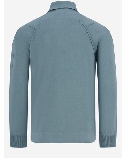 C P Company Blue Light Logo Cotton Polo Shirt for men
